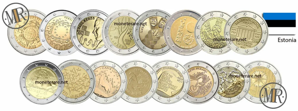 2 Euro Commemorativi Estonia — collage di tutte le emissioni