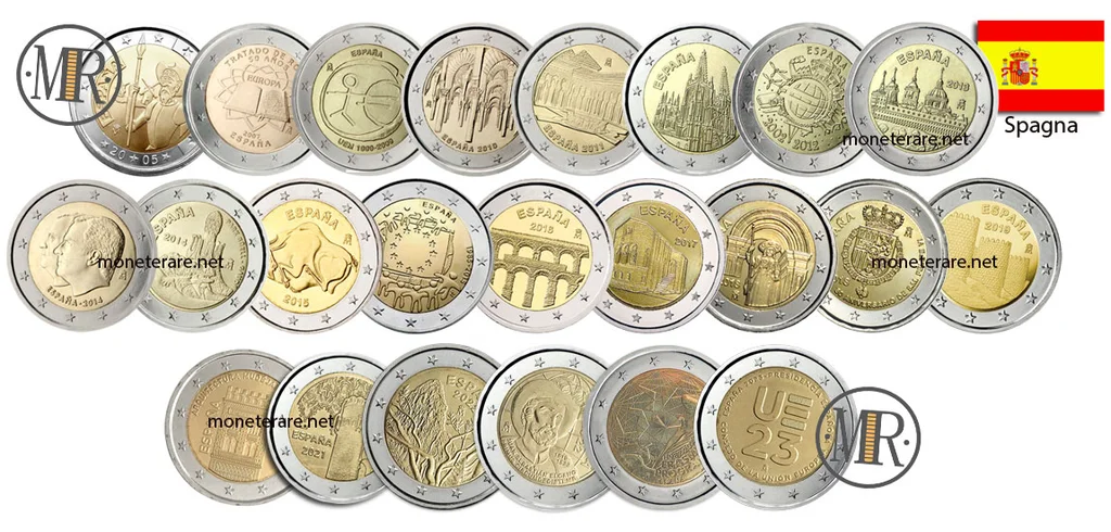 2 Euro Commemorativi Spagna — collage di tutte le emissioni