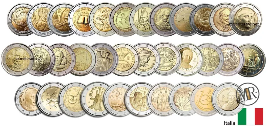 2 Euro Commemorativi Italia — collage di tutte le emissioni