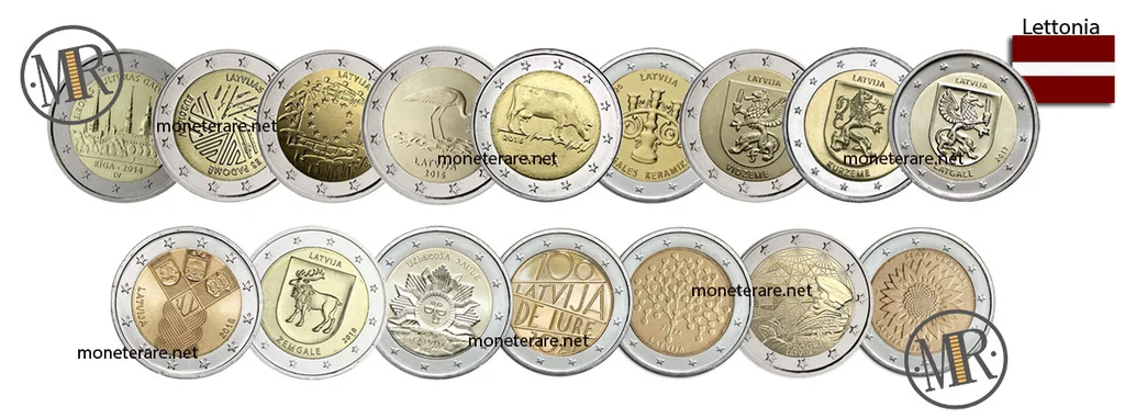2 Euro Commemorativi Lettonia — collage di tutte le emissioni
