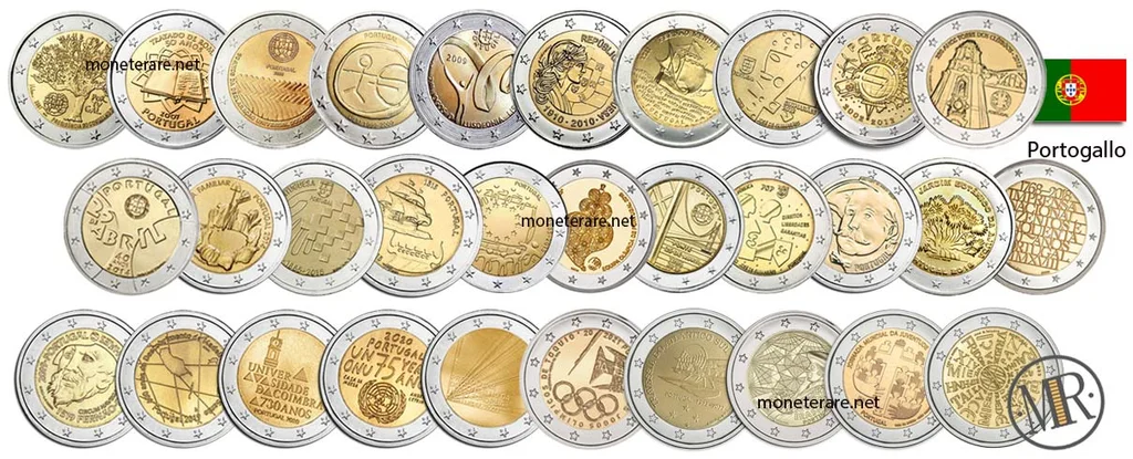 2 Euro Commemorativi Portogallo — collage di tutte le emissioni