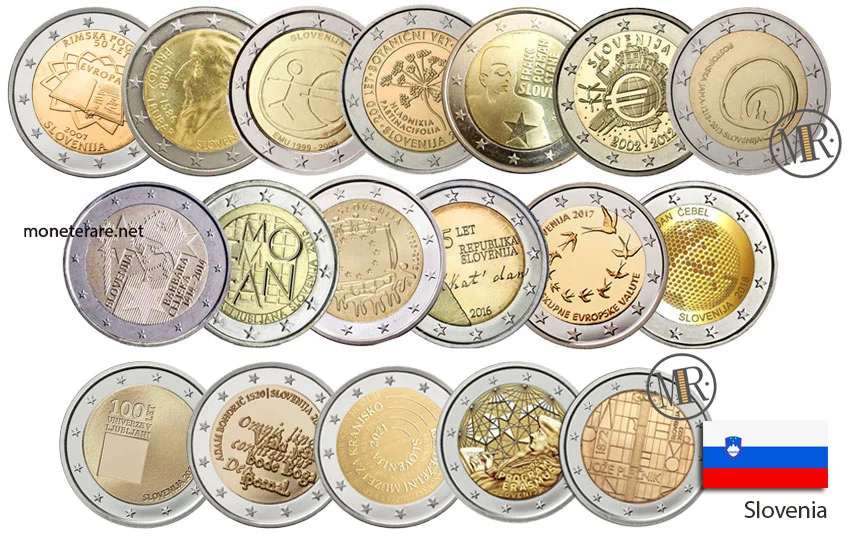 2 Euro Commemorativi Slovenia — collage di tutte le emissioni