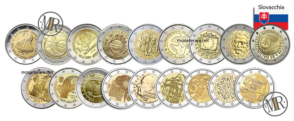 2 Euro Commemorativi Slovacchia — collage di tutte le emissioni