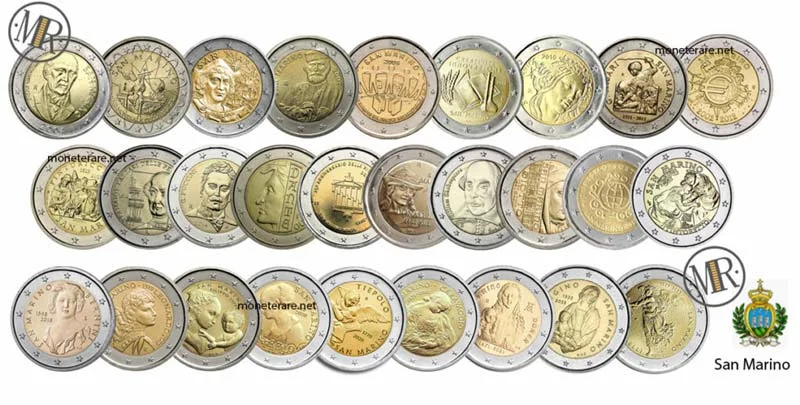 2 Euro Commemorativi San Marino — collage di tutte le emissioni