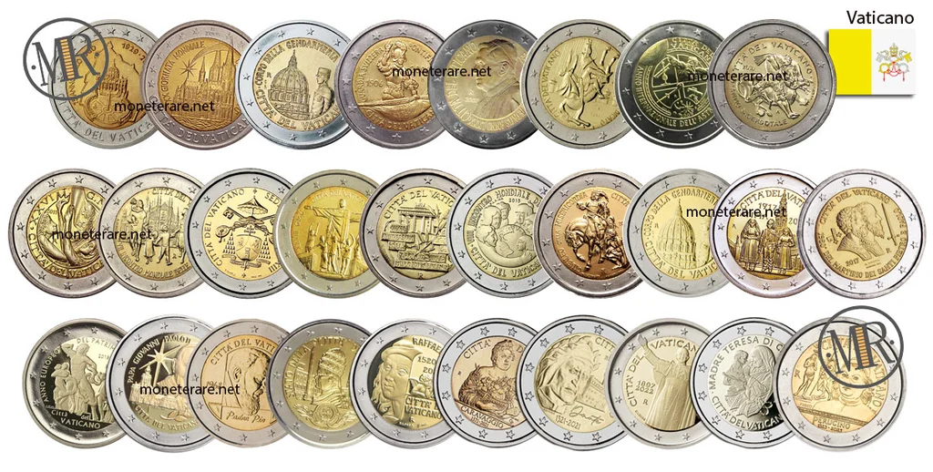 2 Euro Commemorativi Vaticano — collage di tutte le emissioni