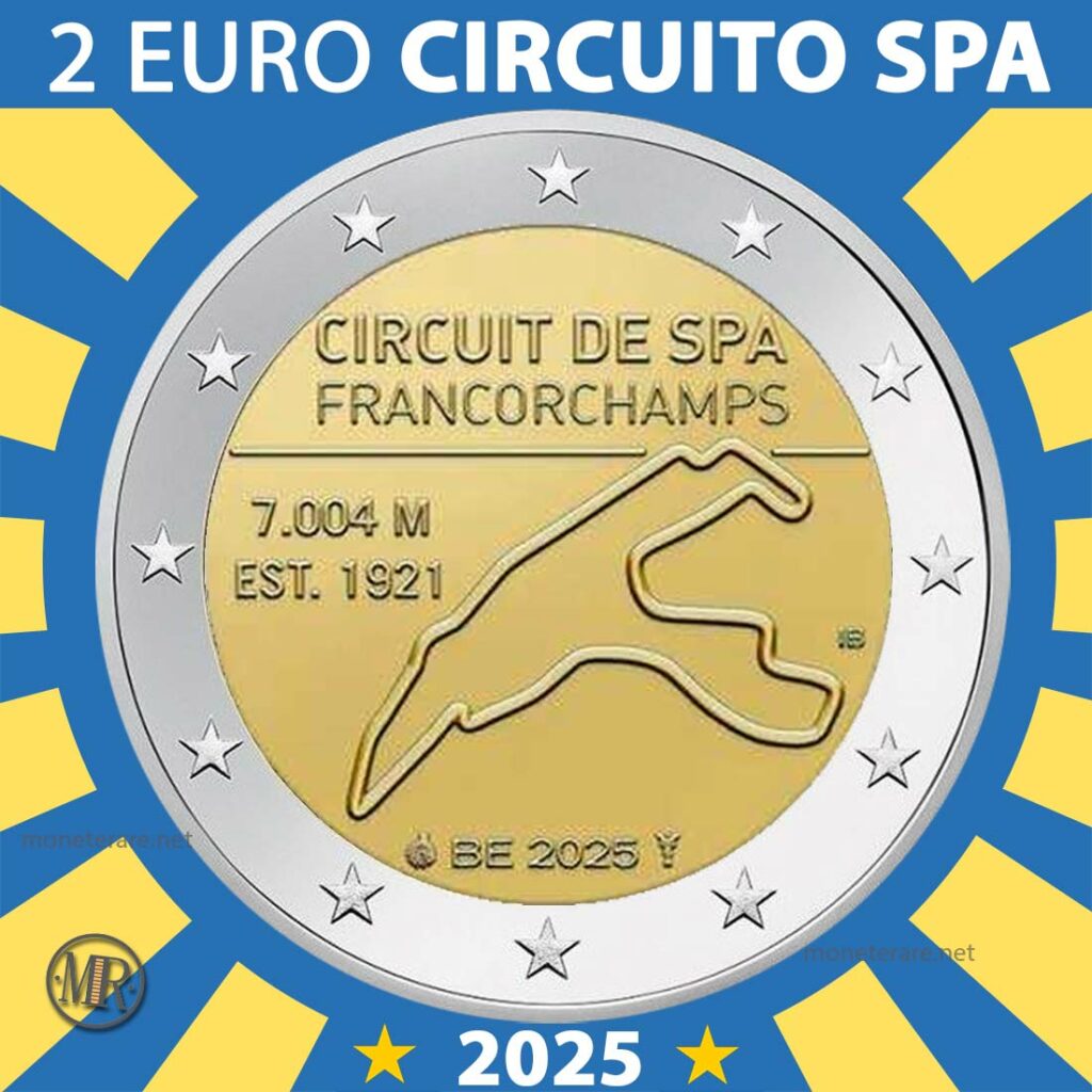 2 Euro Circuit de Spa Francorchamps Belgio 2025 Dritto della moneta
