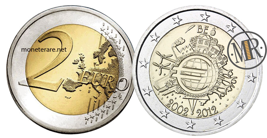 BELGIO 2012 MONETA 2 EURO 10° ANNIVERSARIO EURO