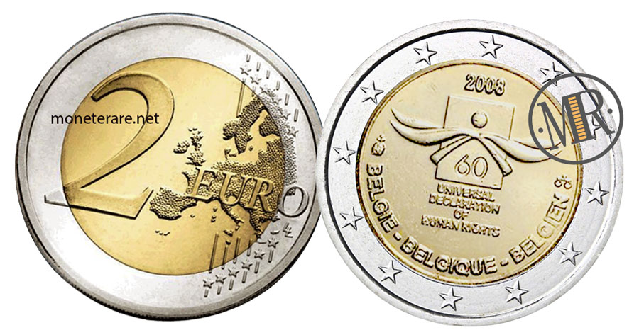 2 Euro 2008 Belgio "Diritti dell'Uomo" col valore