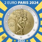 fronte moneta 2 euro 2022 olimpiadi paris 2024 lancio del disco