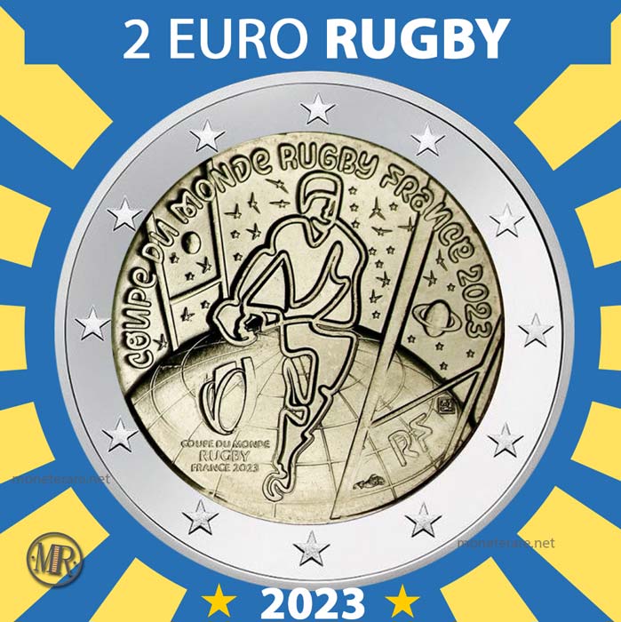 fronte moneta da 2 euro francia 2023 coppa del mondo di rugby