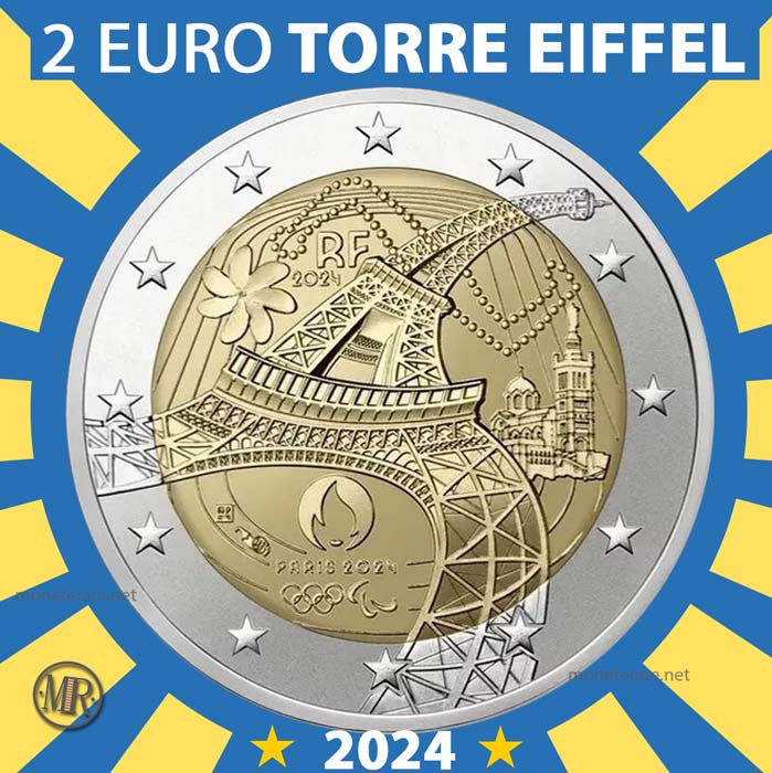 Fronte moneta 2 euro Francia 2024 Torre Eiffel