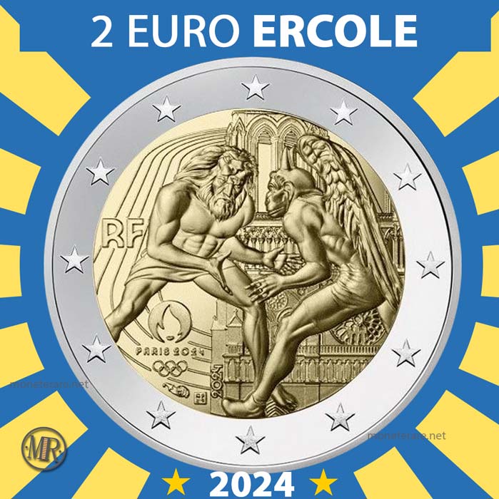 fronte moneta da 2 euro Francia 2024 la lotta di ercole