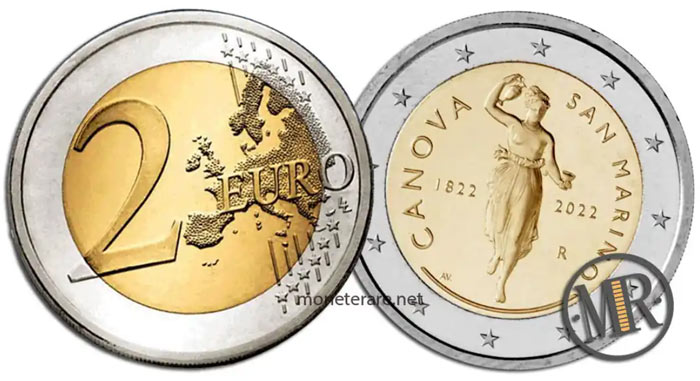 2 Euro San Marino 2022 Canova fronte e verso moneta