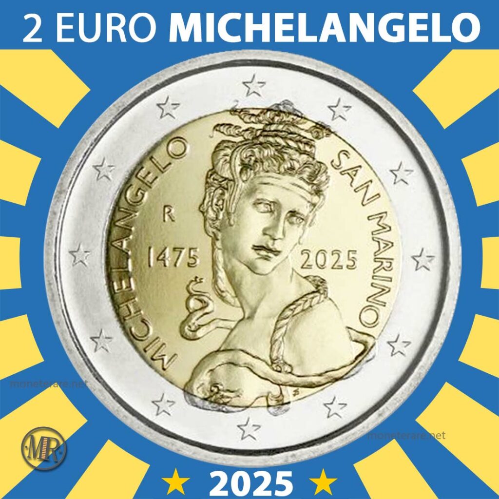 Dritto della moneta da 2 euro san marino 2025 per michelangelo