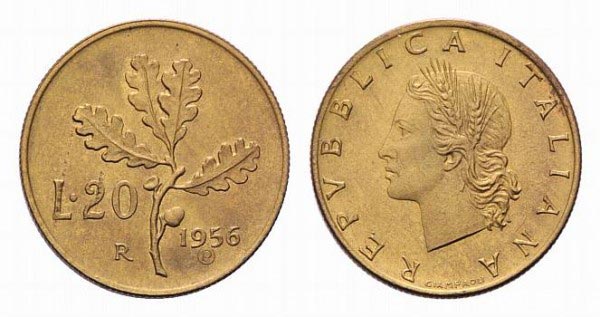 20 lire coin 1956 20 lire coin 1956