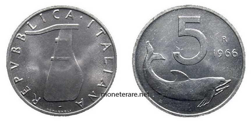 Valor de las Monetas Raras de Liras Italianas - 5 Lire Delfino