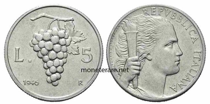 Monetas Raras de Liras Italianas - 5 Lire UVA