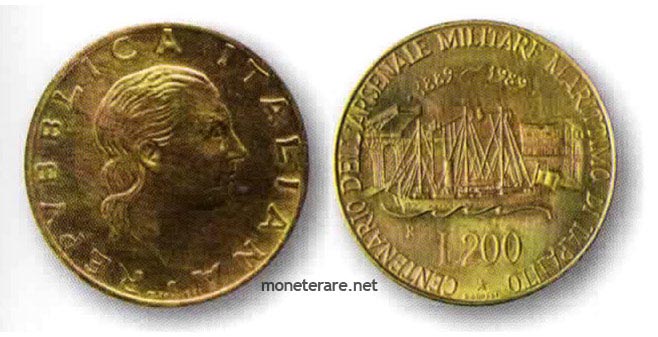 moneta da 200 Lire del 1989