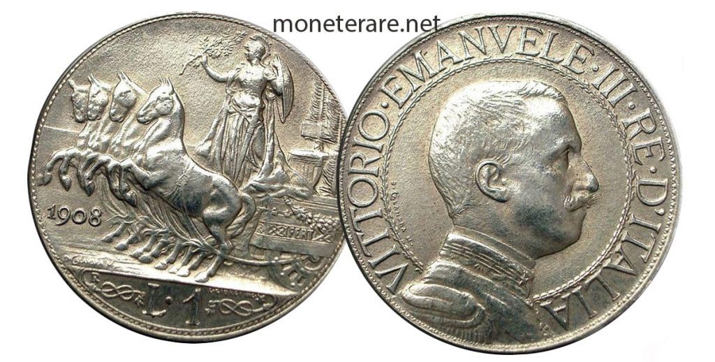Moneta da Una Lira Quadriga Veloce 1908 Moneta da Una Lira Quadriga Veloce 1908