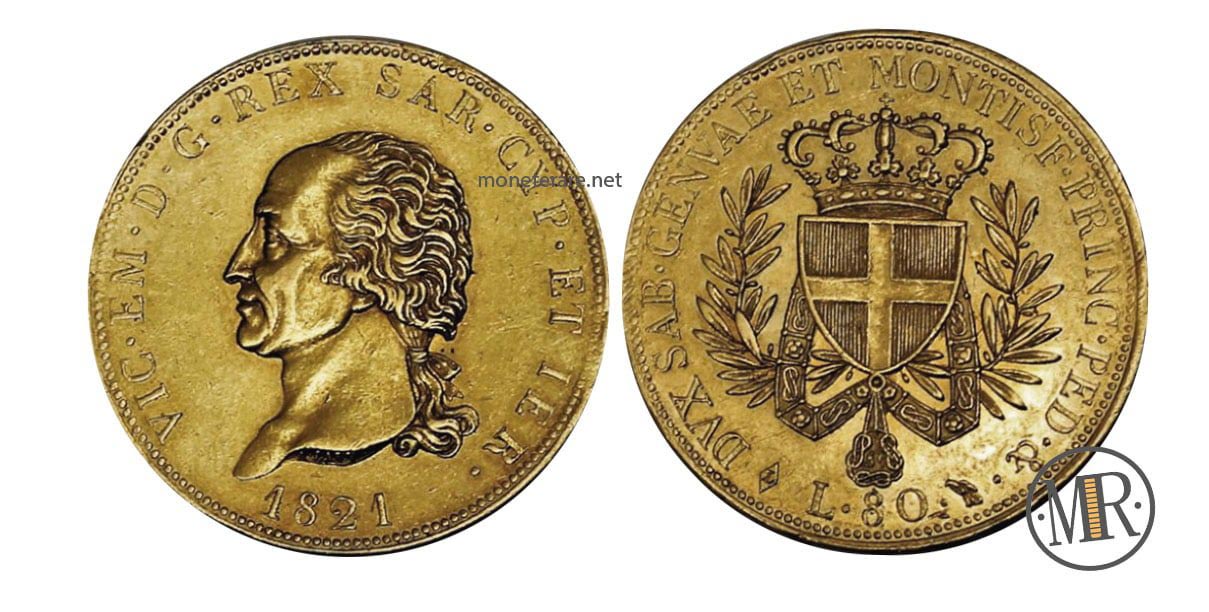 80 Lire Vittorio Emanuele I Re di Sardegna