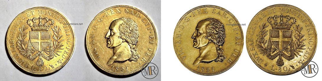 Moneta 80 Lire Regno di Sardegna 1821 Re Vittorio Emanuele I