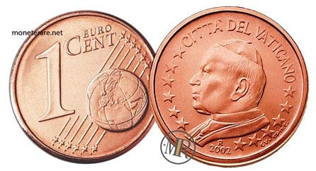 1 Cent Vatican Euro Coins Pope John Paul II