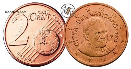 2 Cent Vatican Euro Coins Pope Benedict XVI 2006