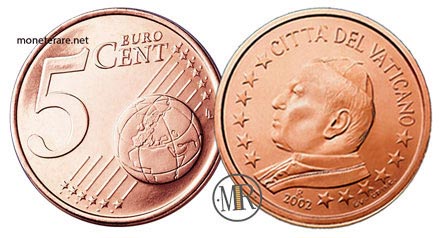 5 Centesimi di Euro Vaticano con Papa Giovanni Paolo II 2002