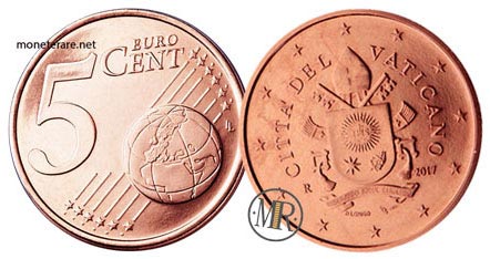5 Centesimi di Euro Vaticano 2017