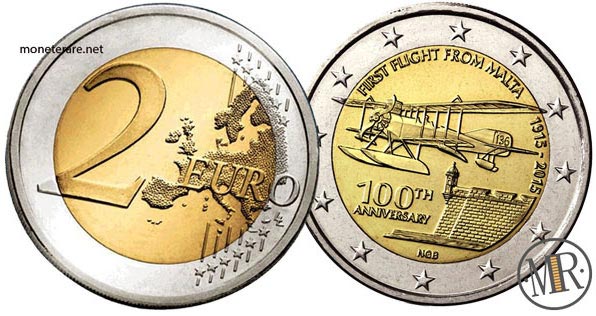 2 Euro Commemorativi Malta 2015 100° anniversario del primo volo da Malta