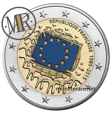 2 Euro Commemorativi Francia 2015 Bandiera Fondo Specchio Colorati