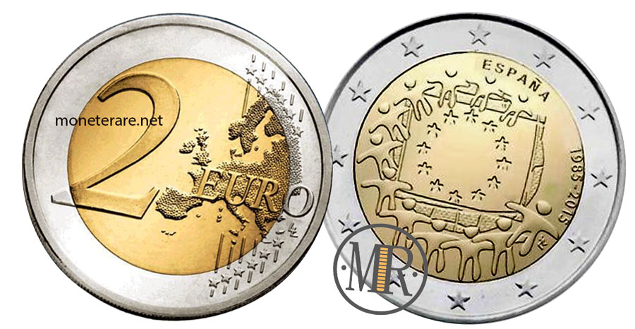 2 Euro Commemorativi Spagna 2015 Bandiera Europea