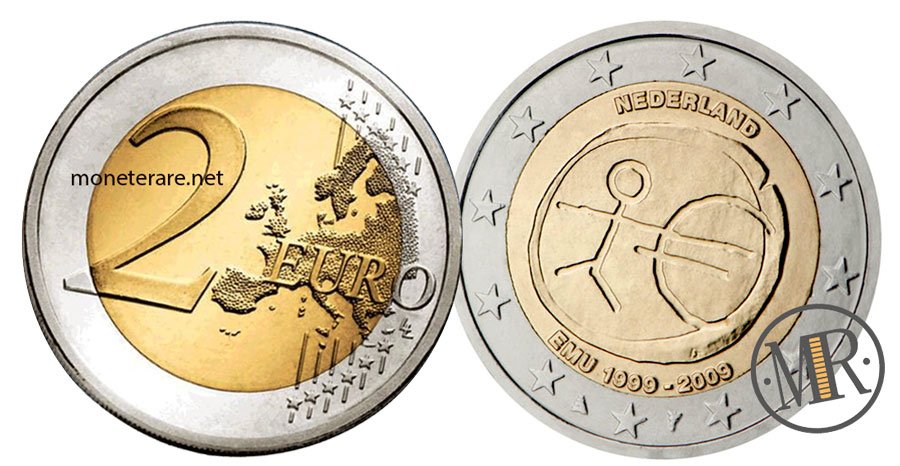 2 Euro Commemorativi Olanda 2009 Unione Economica Monetaria