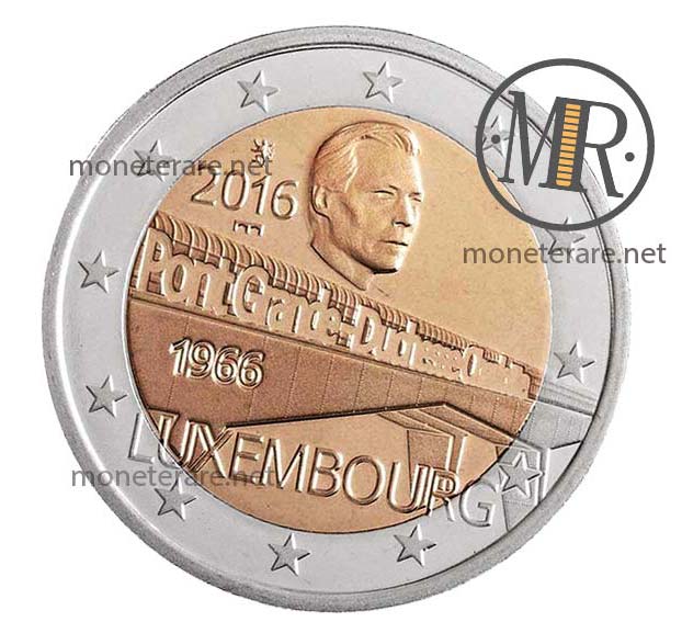 2 Euro Commemorativi Lussemburgo 2016 Ponte di Charlotte Seconda Versione Fondo Specchio