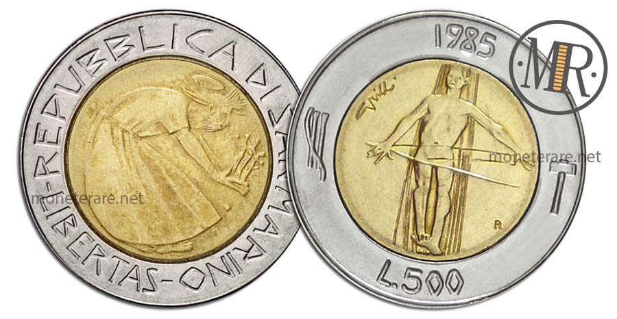 moneta da 500 Lire Bimetalliche San Marino 1985 Liberazione dalla Droga