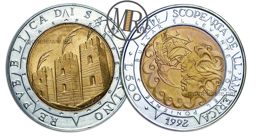 500 Lire San Marino 1992 Bimetalliche Scoperta dell'America
