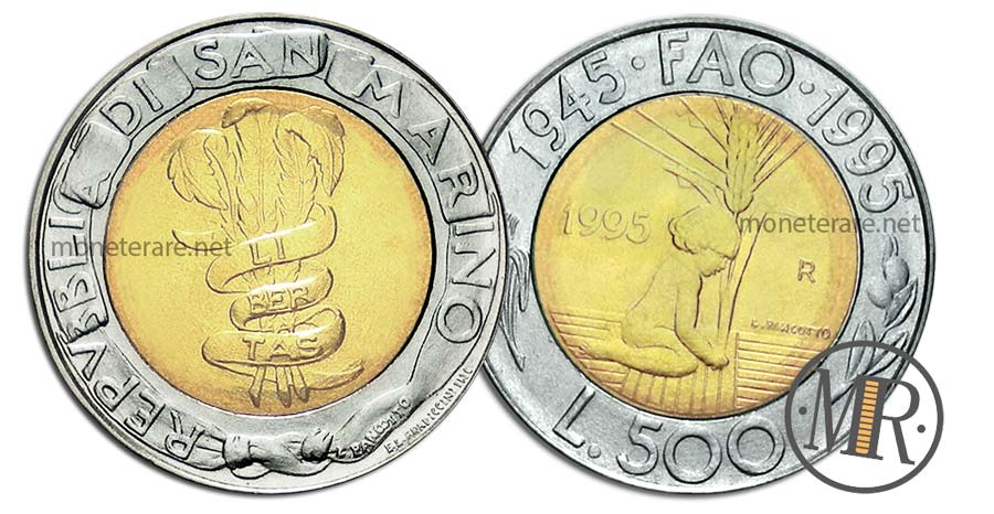 500 Lire San Marino Bimetalliche 1995 50 anni FAO