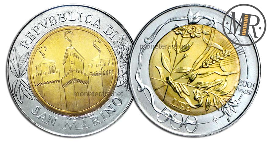 500 Lire San Marino Bimetalliche 2001 17 Secoli di Libertà