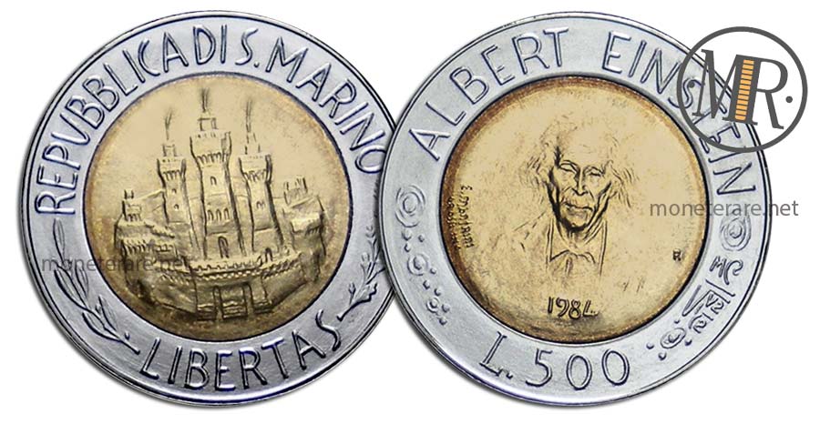 500 lire bimetalliche San Marino 1984 Albert Einstein