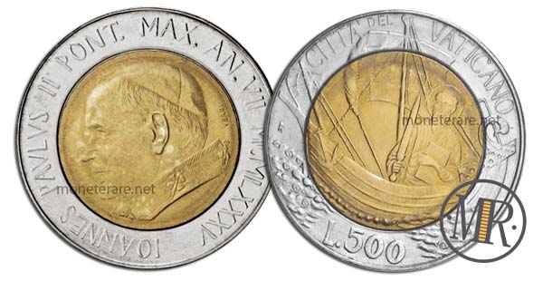 500 Lire Bimetalliche Vaticano 1985 Pietro