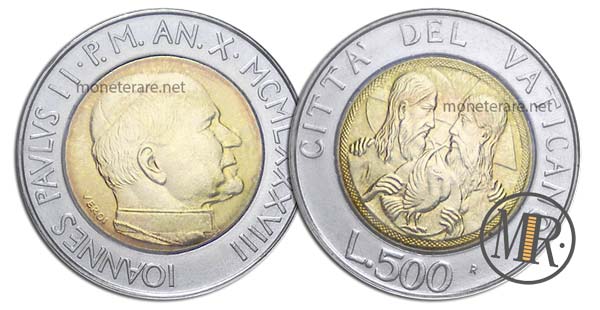 500 Lire Bimetalliche Vaticano 1988