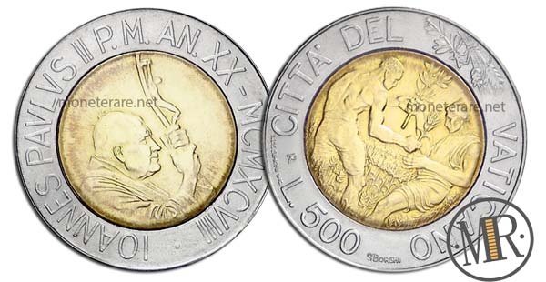 500 Lire Bimetalliche Vaticano 1998 Grano e Olive
