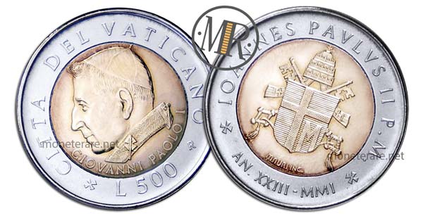 500 Lire Bimetalliche Vaticano 2001 Giovanni Paolo I