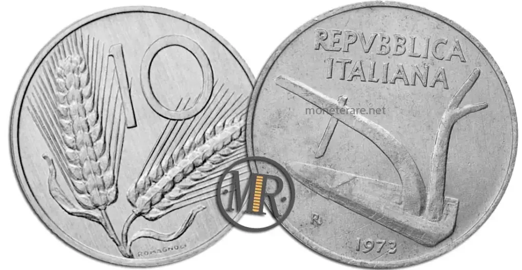10 lire 1973 valore moneta con la spiga