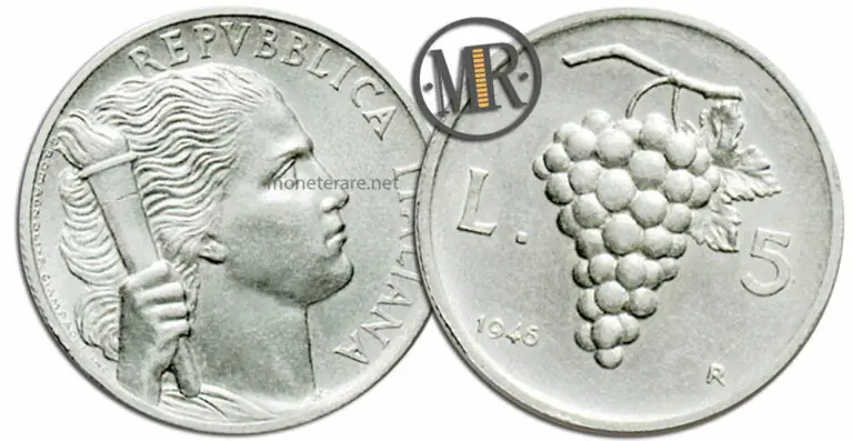valore moneta 5 Lire Repubblica Italiana Uva