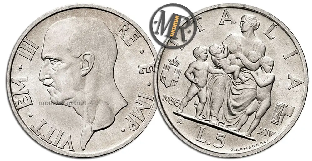 5 Lire Vittorio Emanuele III Italia Feconda valore moneta rara
