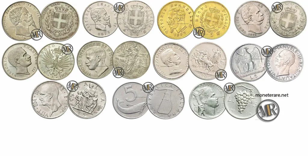 Tutte le monete da 5 Lire col valore
