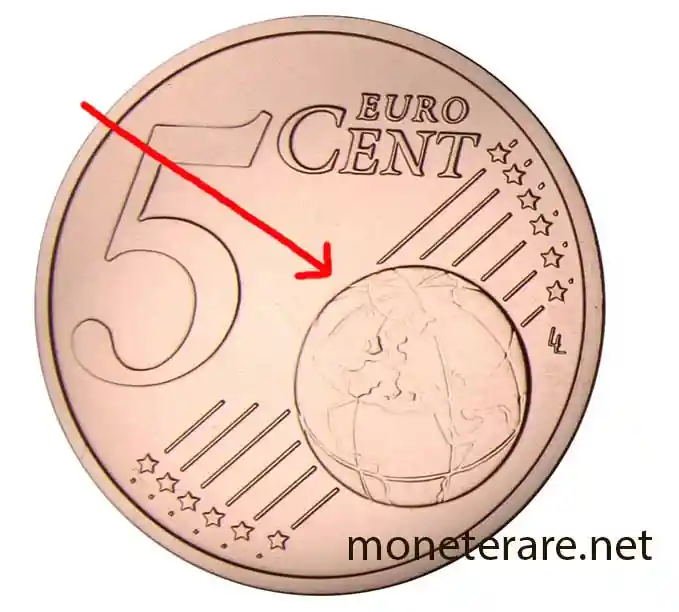 moneta deIi5 centesimi con l'Europa tra Africa e Asia