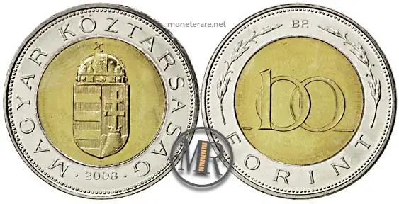 moneta ungherese da 100 forint (100 fiorini ungheresi) 2008