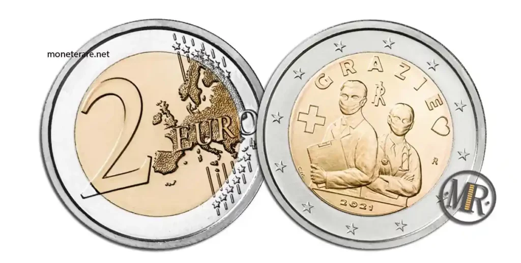 moneta 2 euro grazie commemorativa 2021 italia